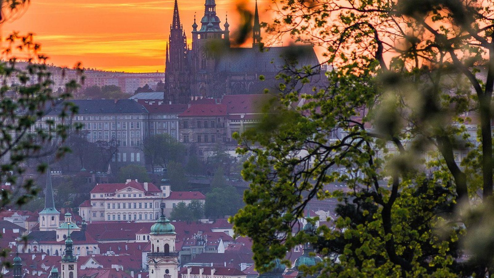 Prague Castle silhouette at sunset
